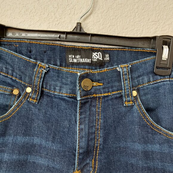 RSQ New York Slim Straight Dark Wash Distressed Denim Jeans Grunge Indie Preppy - Picture 2 of 8